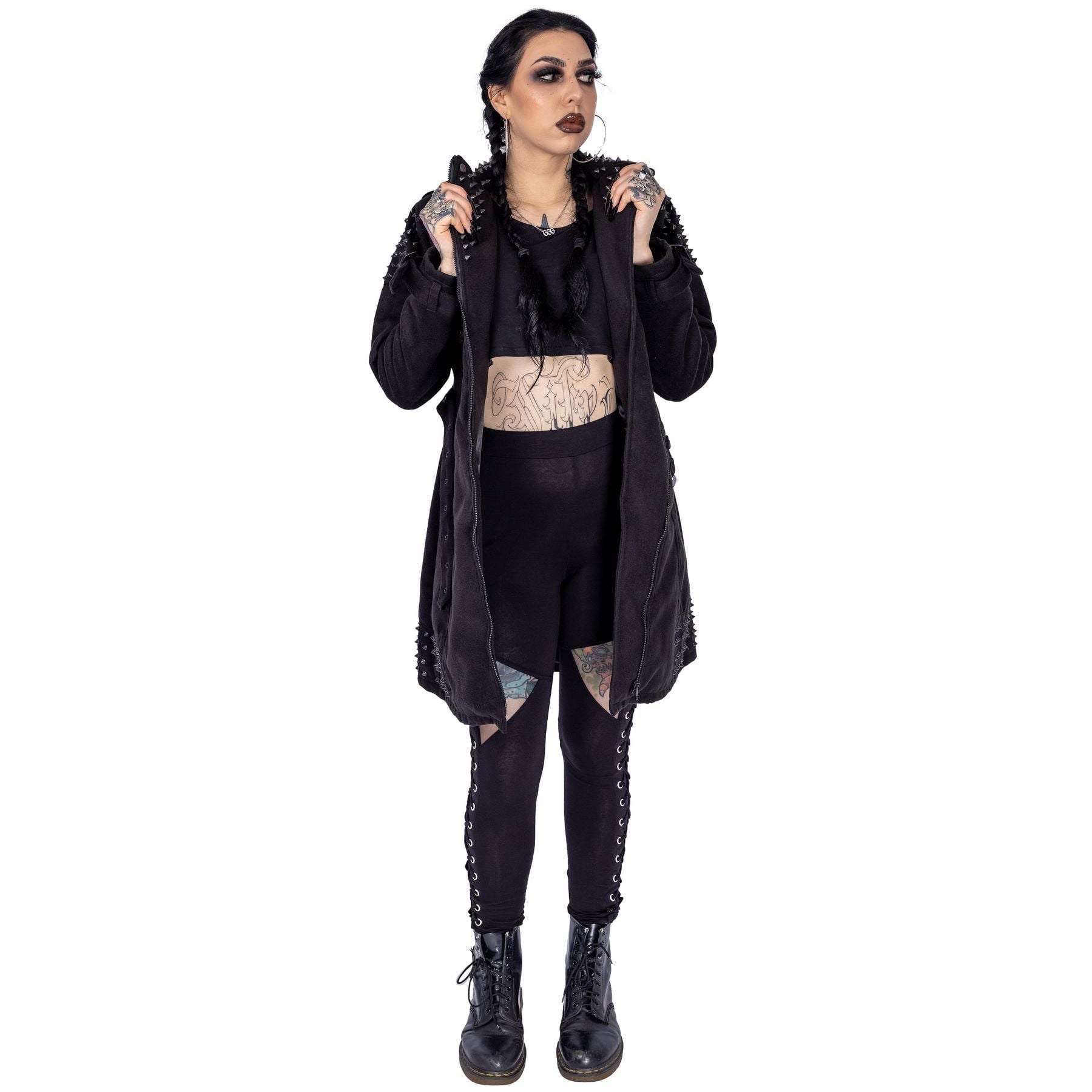 Vixxsin Adonia Coat Black Studded Gothic Belted Jacket Alternative Punk Grunge Coat - Rockinredfox