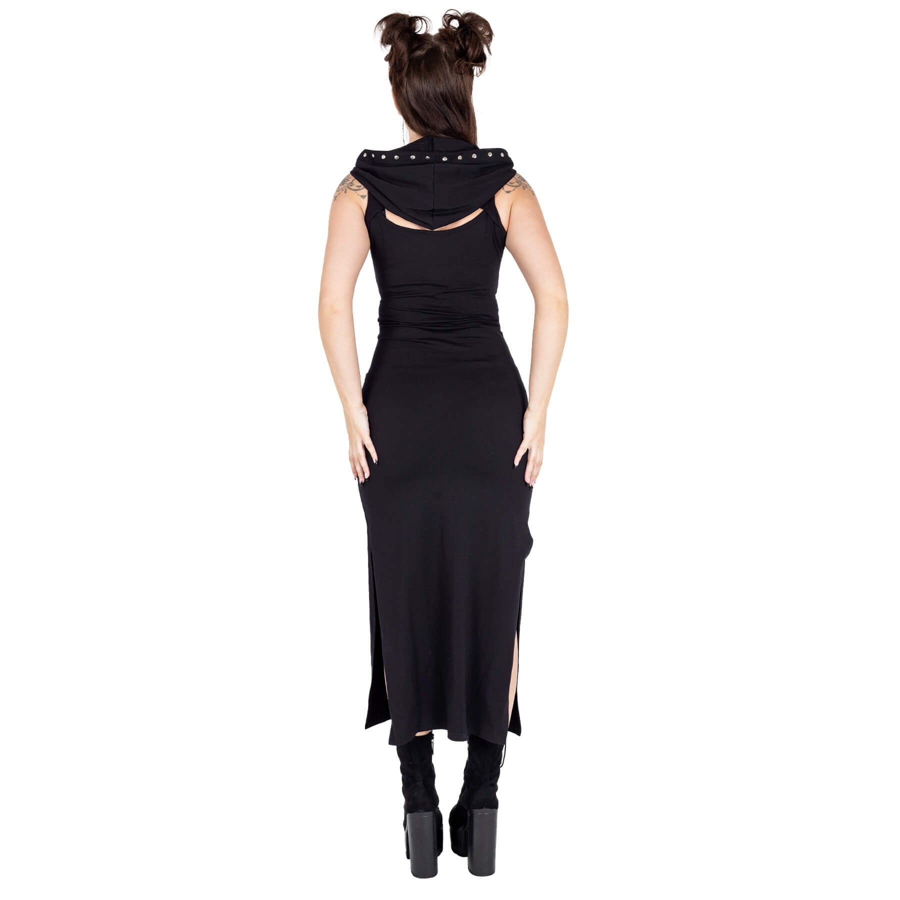 Vixxsin Cora Dress Black Gothic Hooded Bodycon Dress Lace Up Alternative Maxi Dress - Rockinredfox