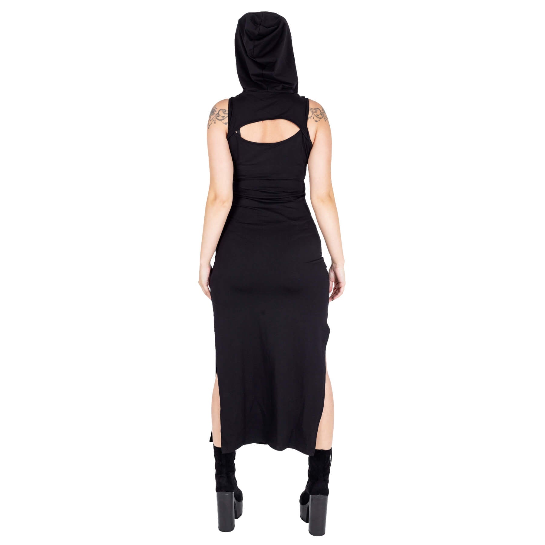 Vixxsin Cora Dress Black Gothic Hooded Bodycon Dress Lace Up Alternative Maxi Dress - Rockinredfox