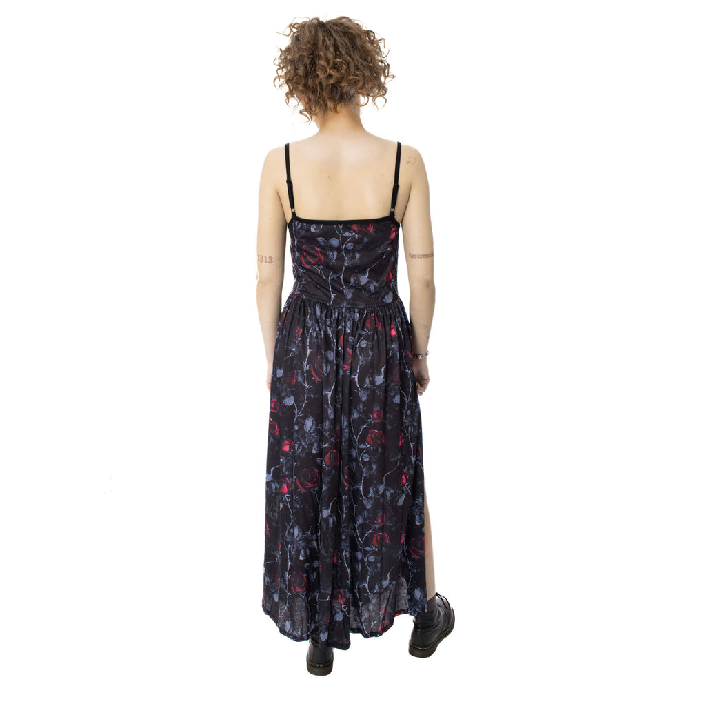 Vixxsin Graveyard Bloom Dress Black Gothic Rose Print Maxi Dress Alternative Dark Floral - Rockinredfox