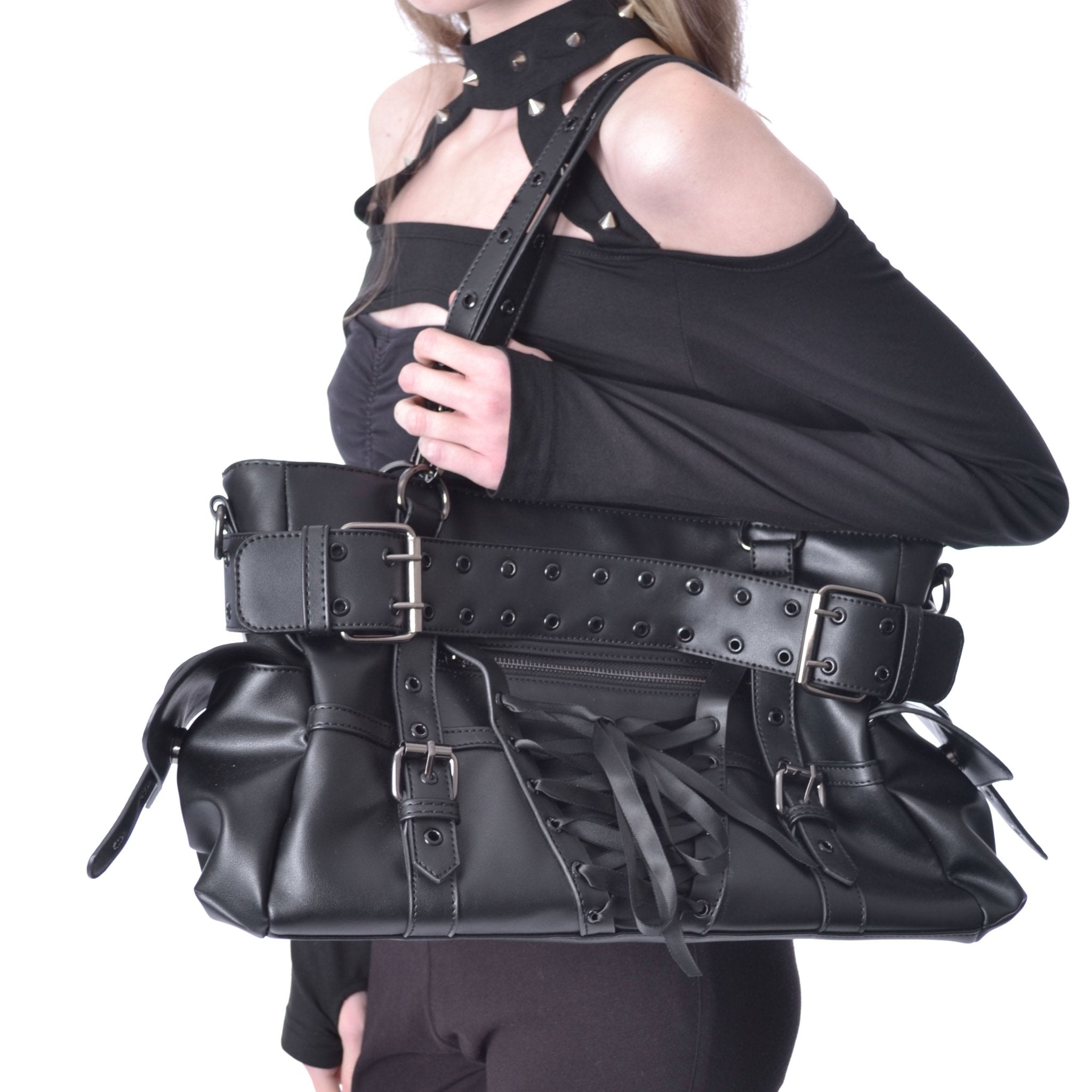 Vixxsin Hostile Black Gothic Buckle Detail Shoulder Bag - Rockinredfox