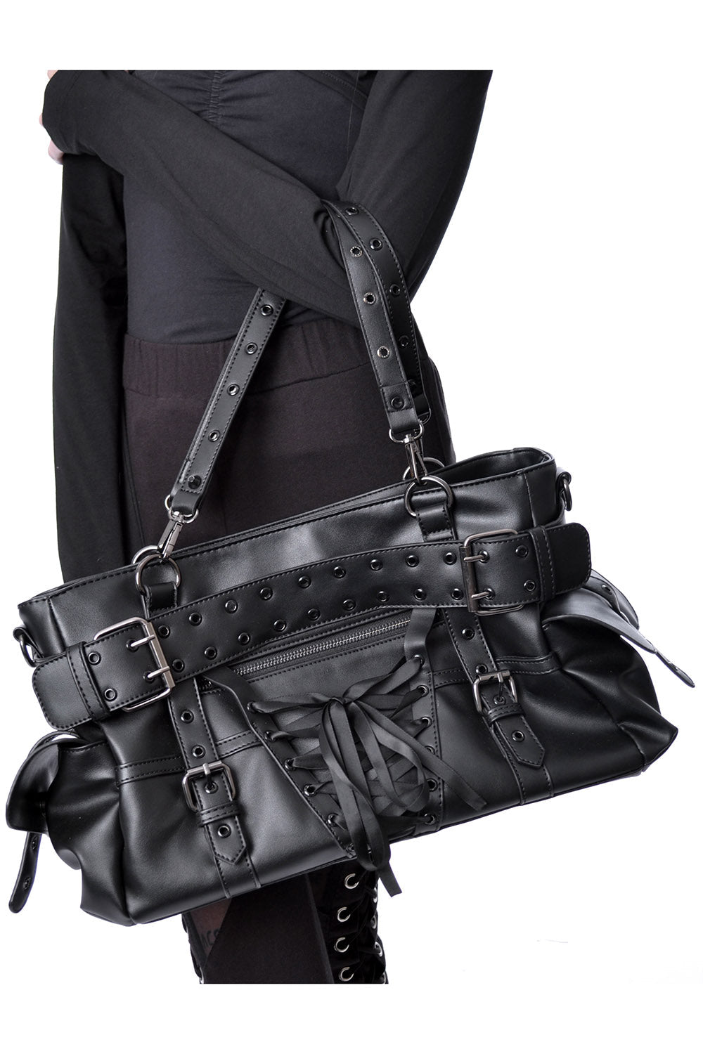 Vixxsin Hostile Black Gothic Buckle Detail Shoulder Bag - Rockinredfox