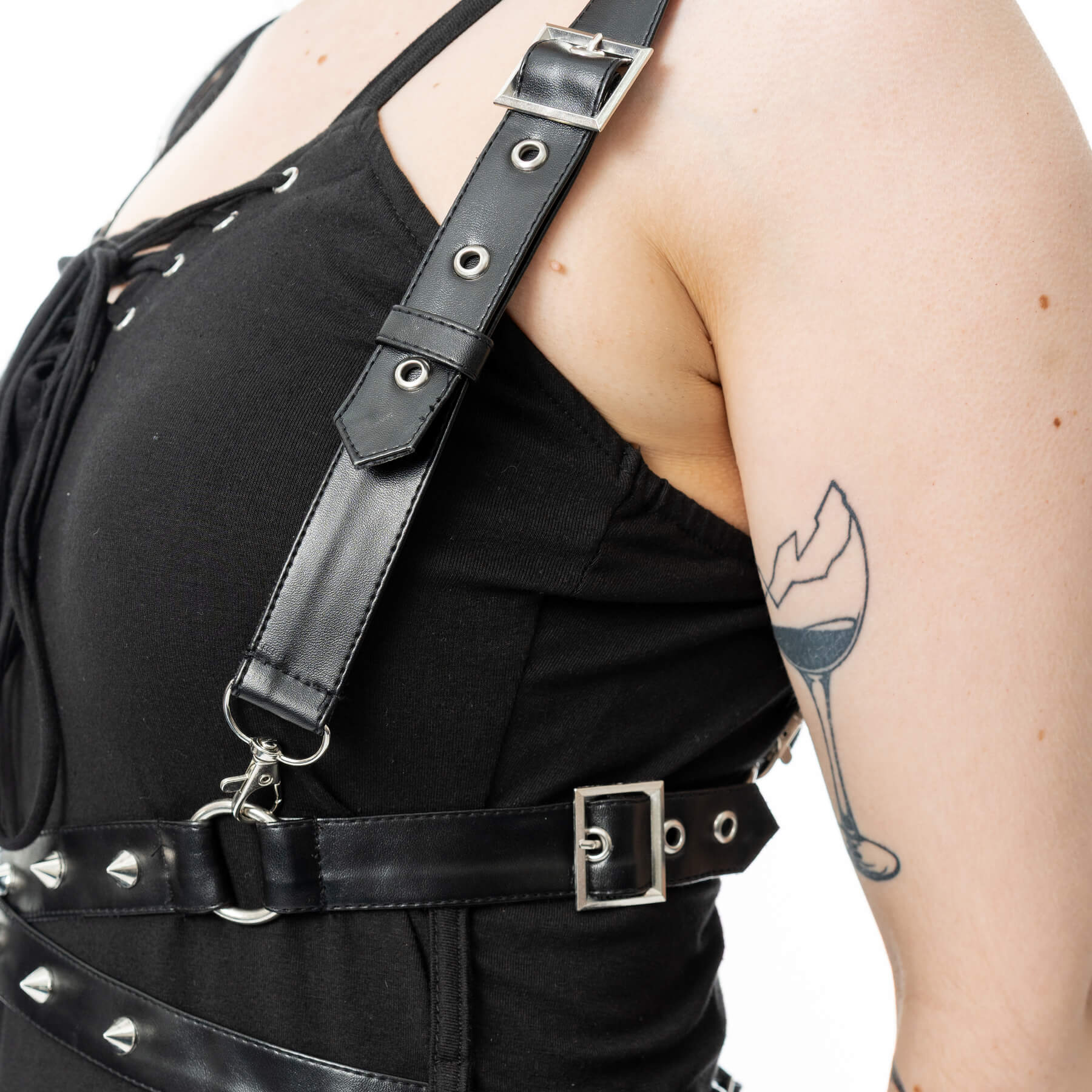 Vixxsin Junia Maxi Dress Black Gothic Harness Strap Split Dress Alternative - Rockinredfox