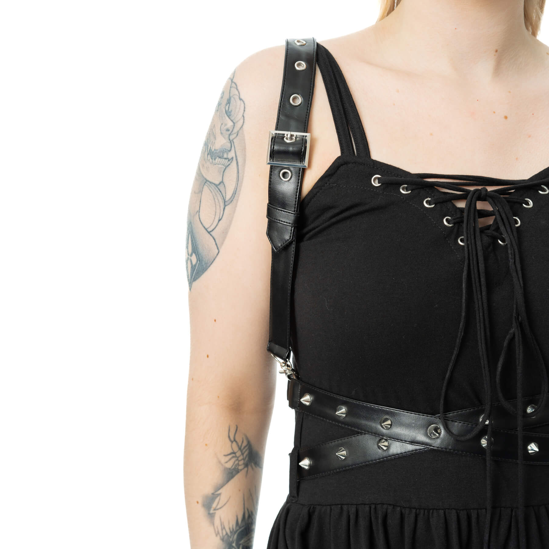 Vixxsin Junia Maxi Dress Black Gothic Harness Strap Split Dress Alternative - Rockinredfox