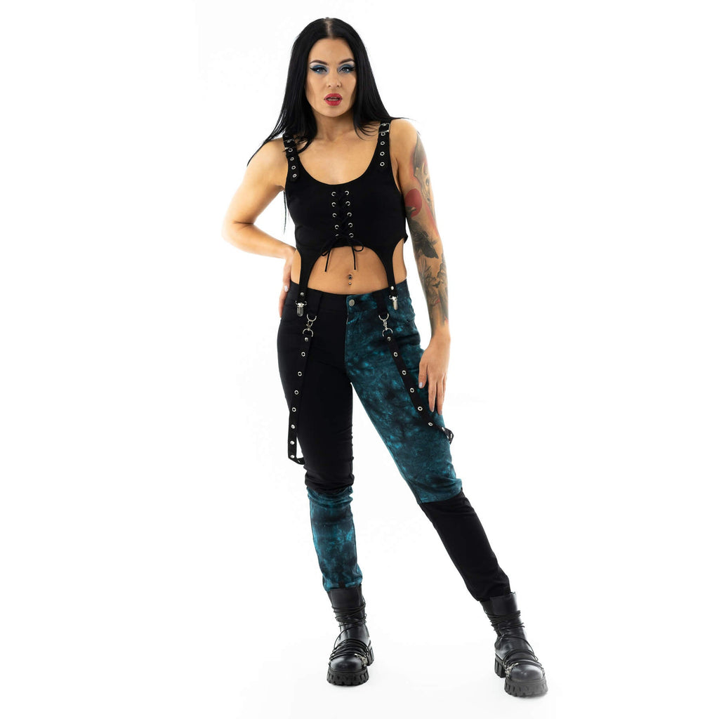 Vixxsin Kaori Pants Black Blue Tie Dye Gothic Alternative Strap Trousers Punk Grunge - Rockinredfox