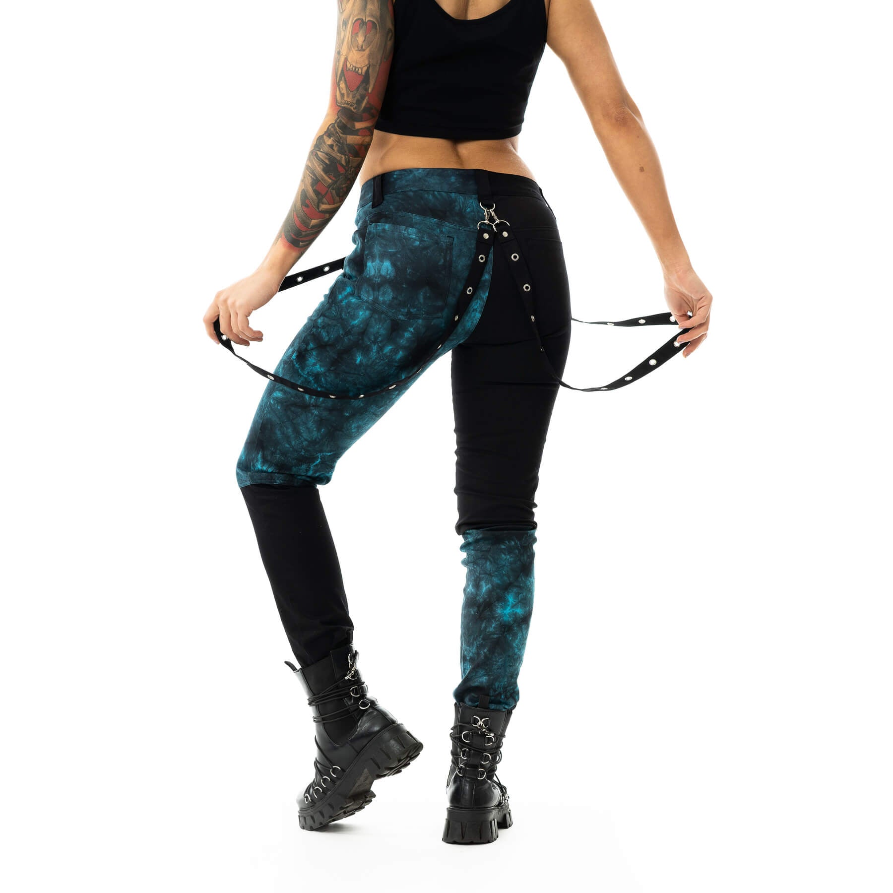 Vixxsin Kaori Pants Black Blue Tie Dye Gothic Alternative Strap Trousers Punk Grunge - Rockinredfox