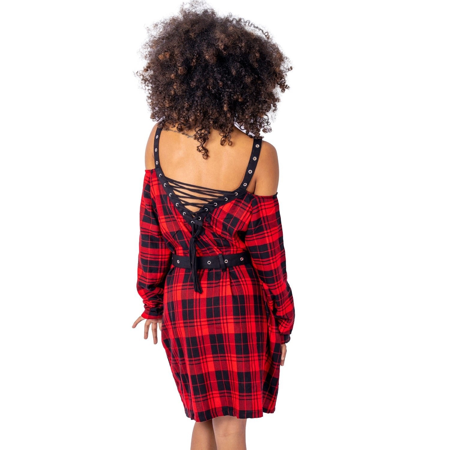 Vixxsin Labyrinth Dress Red Tartan Gothic Punk Off Shoulder Strap Dress Alternative - Rockinredfox