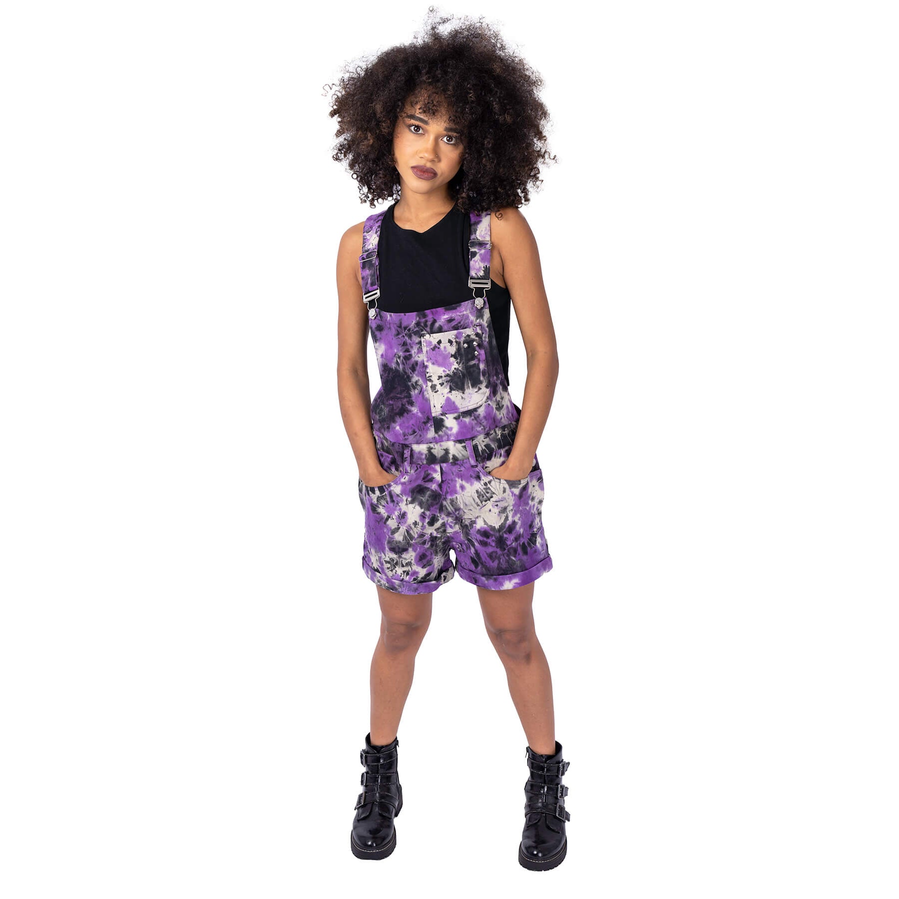 Vixxsin Meadow Dungarees Purple Tie Dye Alternative Grunge Festival Overalls Shorts - Rockinredfox
