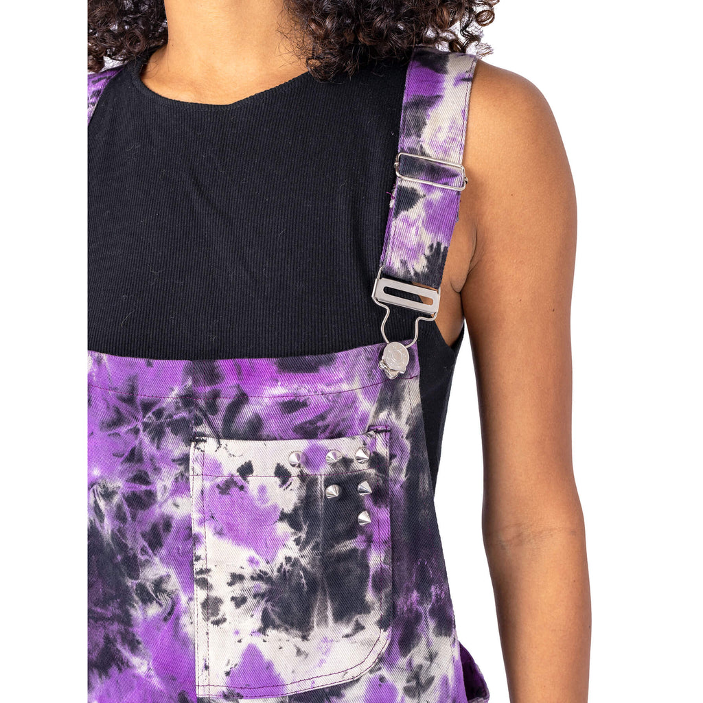 Vixxsin Meadow Dungarees Purple Tie Dye Alternative Grunge Festival Overalls Shorts - Rockinredfox