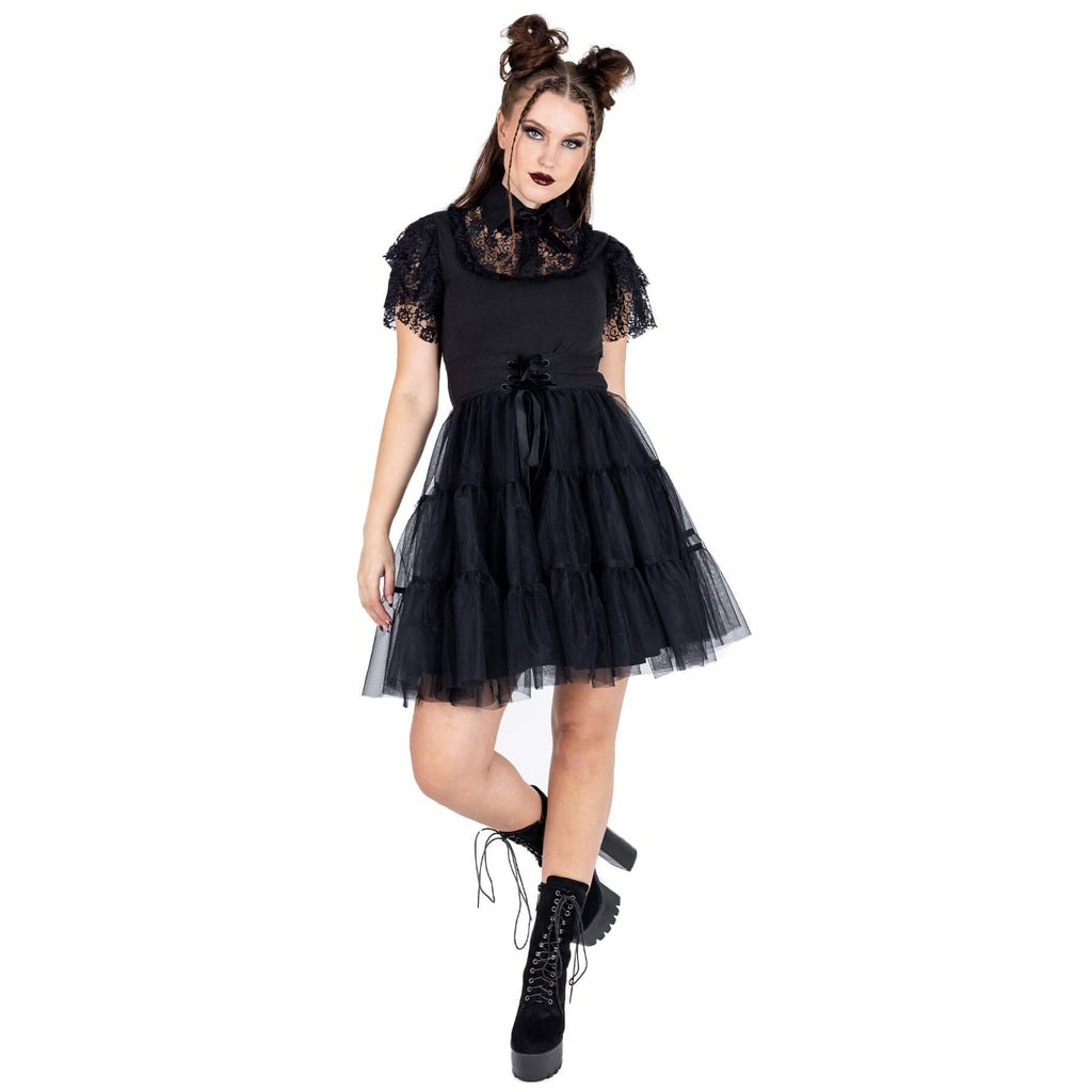 Vixxsin Nevermore Dress – Black Gothic Lace Collar Dress | Alternative Wednesday Style Dress - Rockinredfox