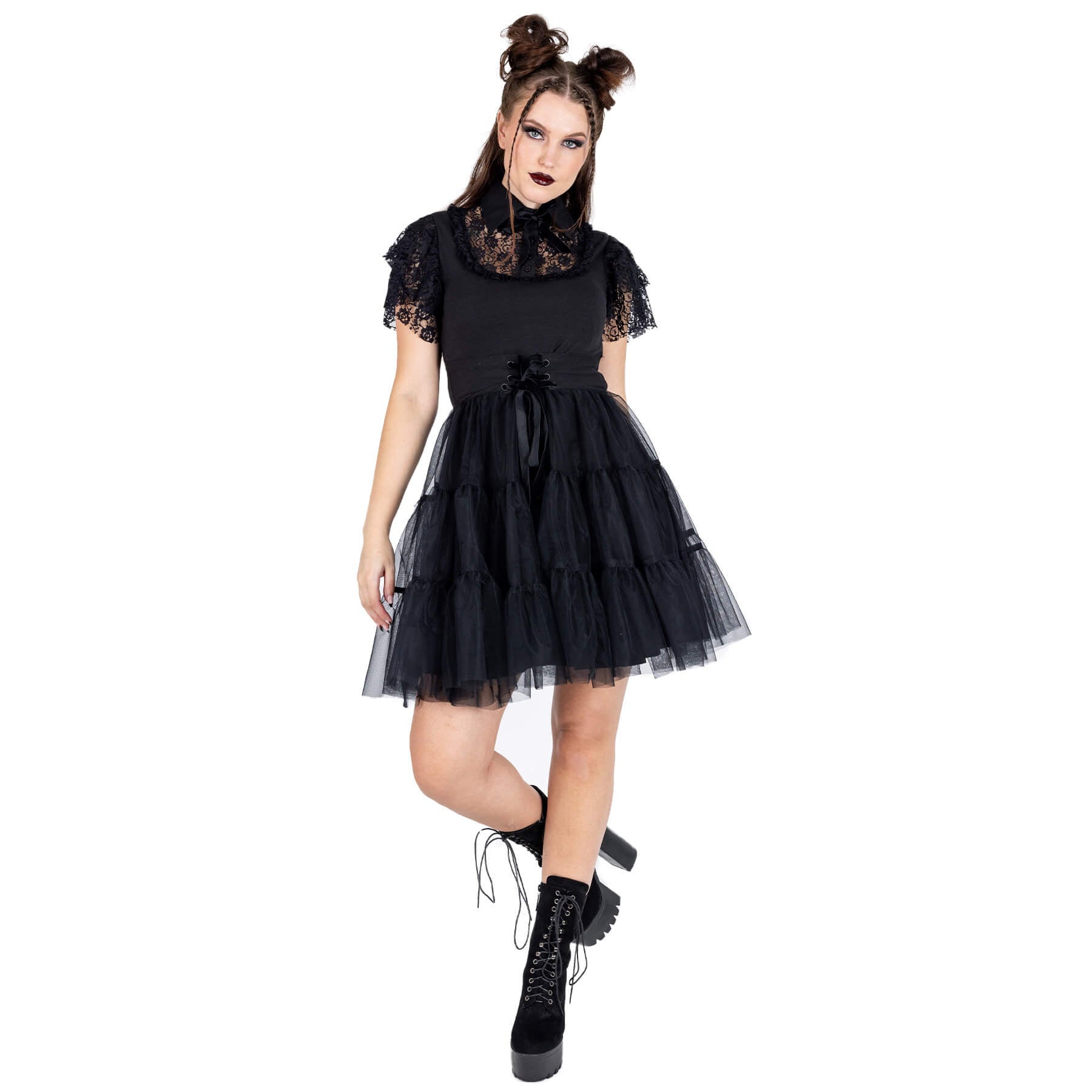 Vixxsin Nevermore Dress – Black Gothic Lace Collar Dress | Alternative Wednesday Style Dress - Rockinredfox