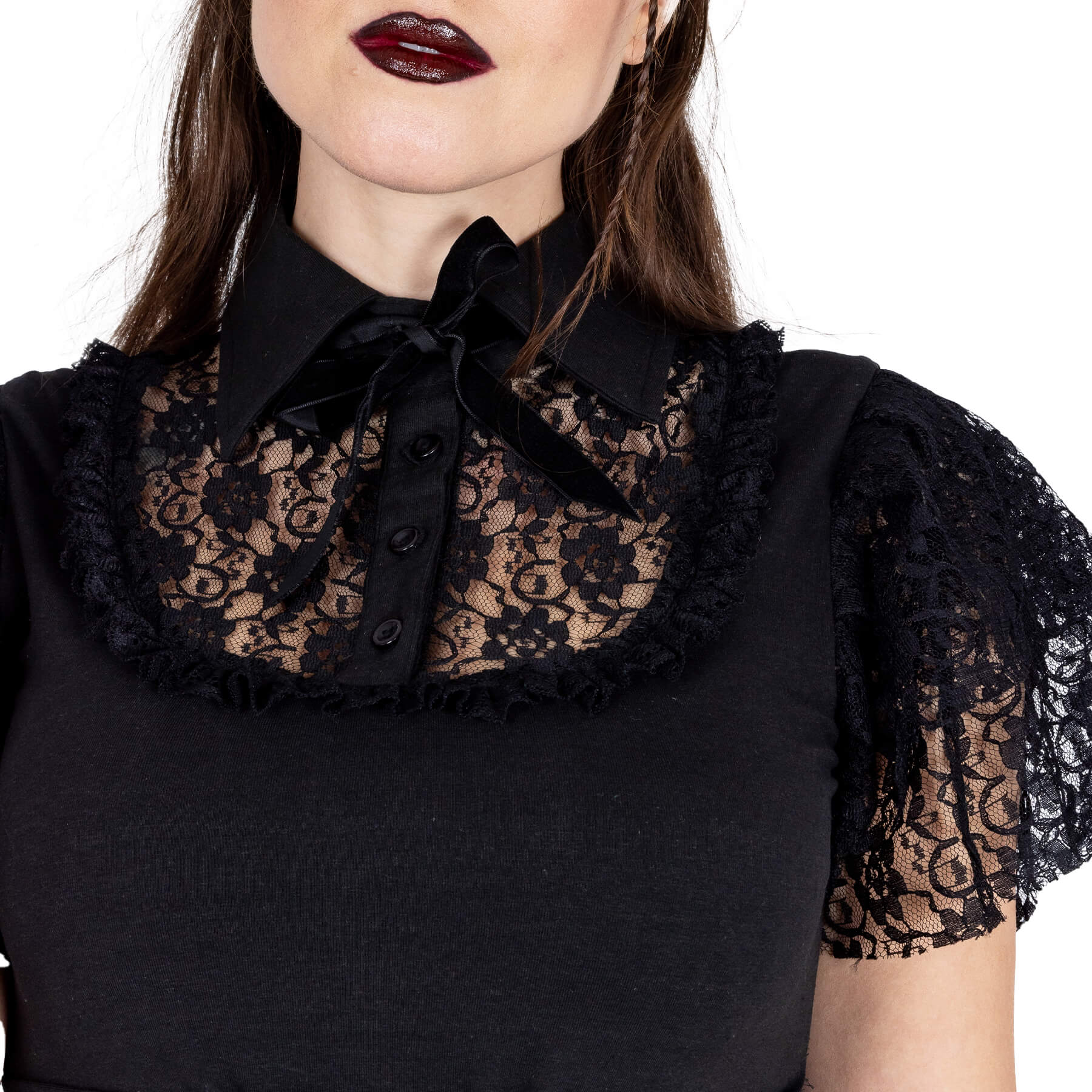 Vixxsin Nevermore Dress – Black Gothic Lace Collar Dress | Alternative Wednesday Style Dress - Rockinredfox
