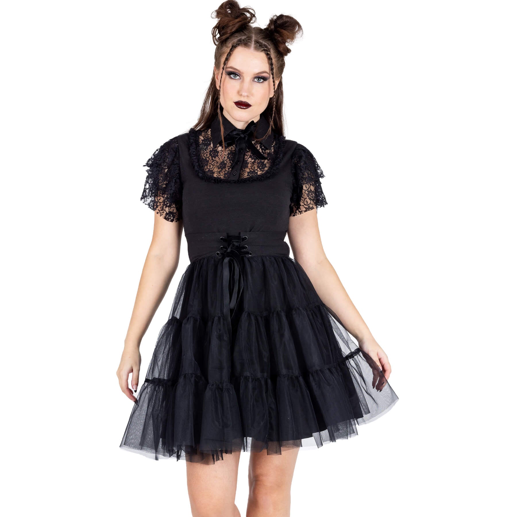 Vixxsin Nevermore Dress – Black Gothic Lace Collar Dress | Alternative Wednesday Style Dress - Rockinredfox