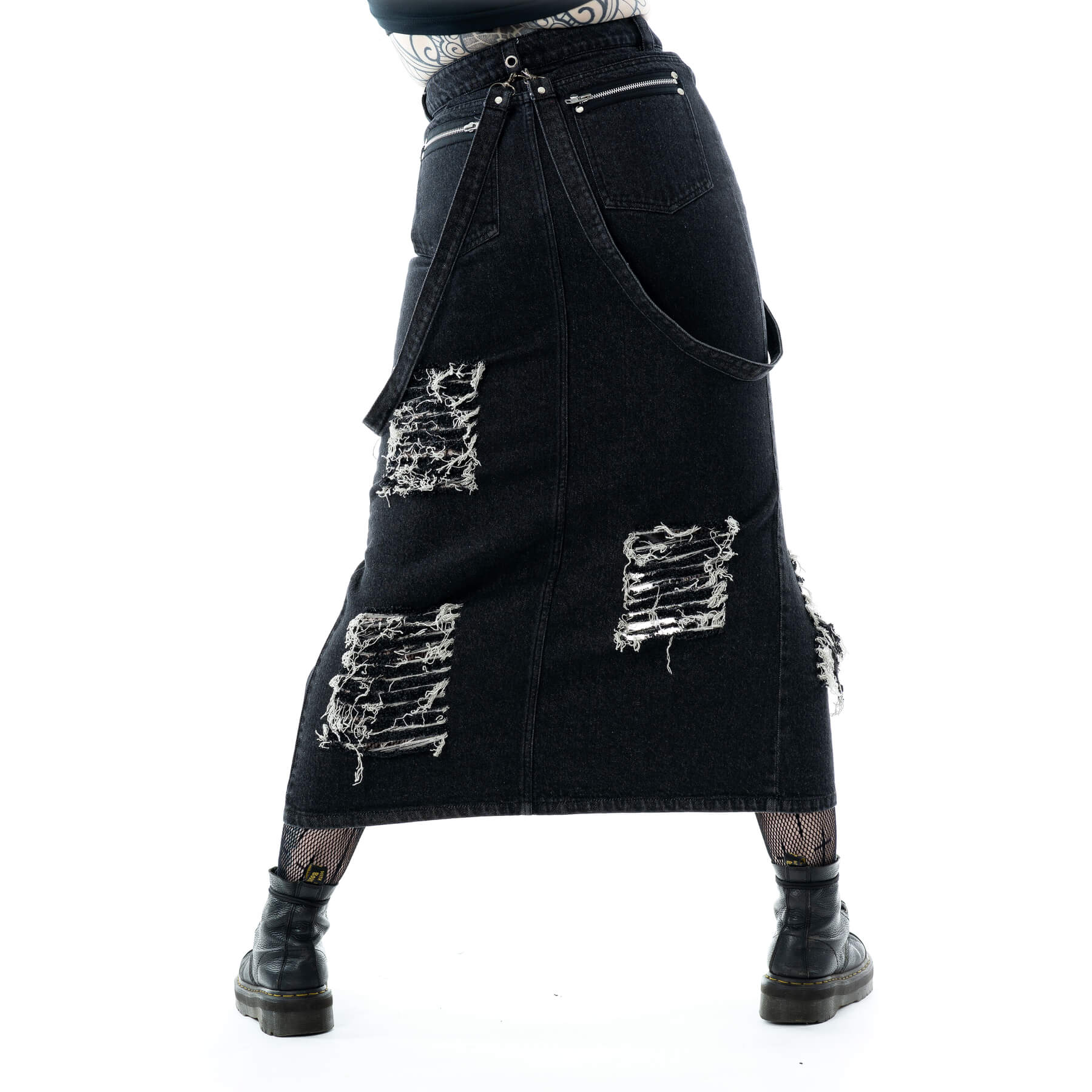 Vixxsin Runa Skirt Black Stonewash Distressed Denim Maxi Skirt - Rockinredfox