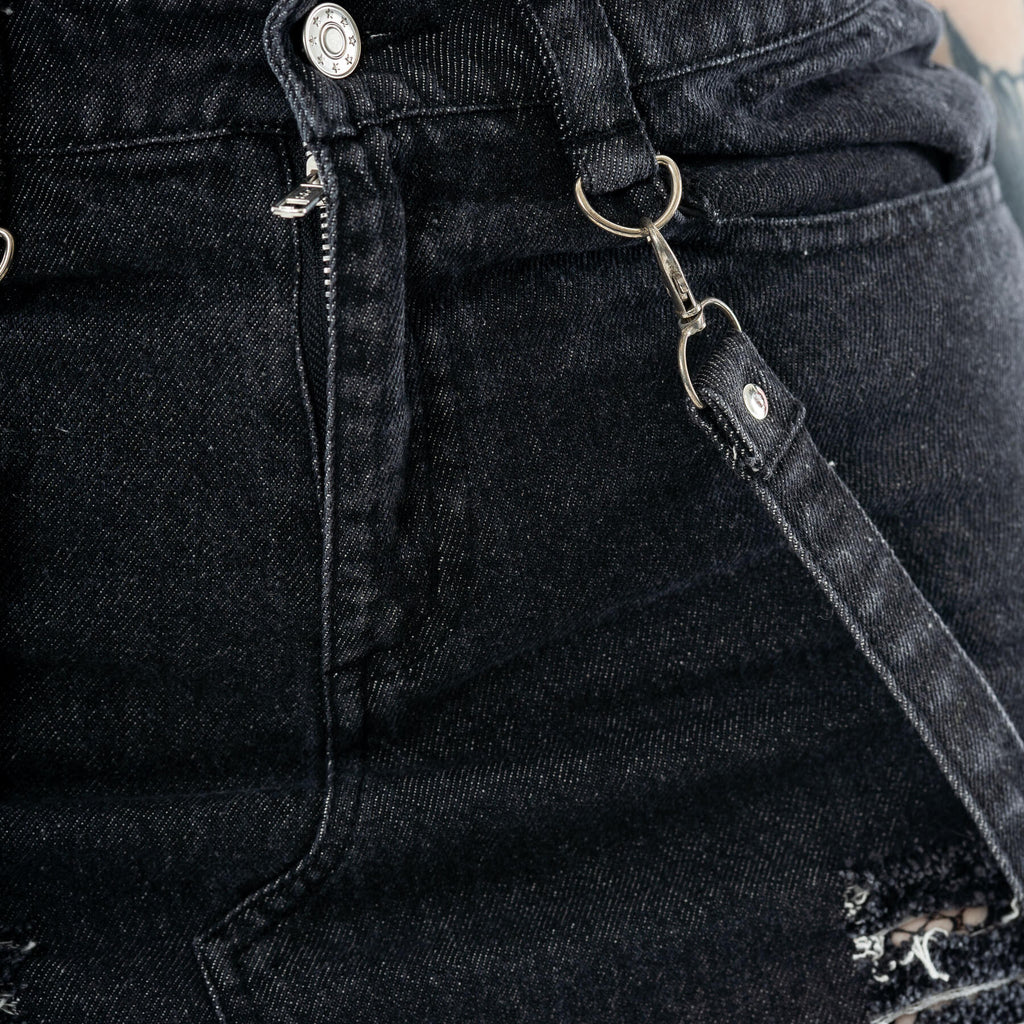 Vixxsin Runa Skirt Black Stonewash Distressed Denim Maxi Skirt - Rockinredfox