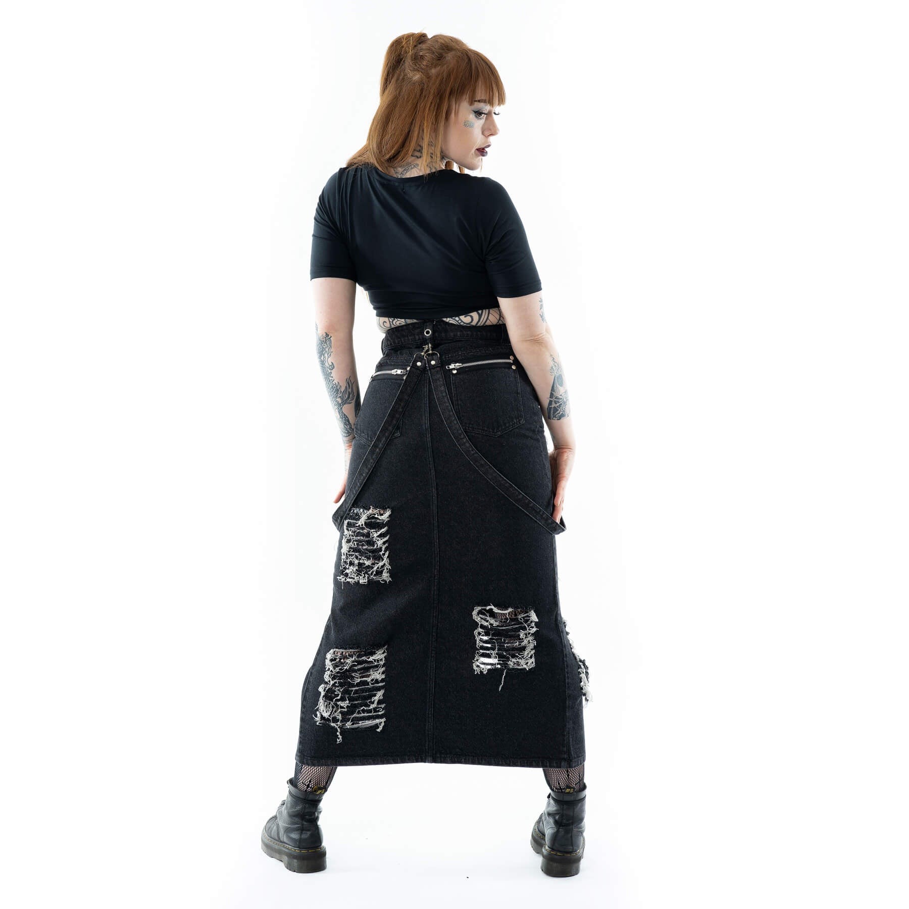 Vixxsin Runa Skirt Black Stonewash Distressed Denim Maxi Skirt - Rockinredfox