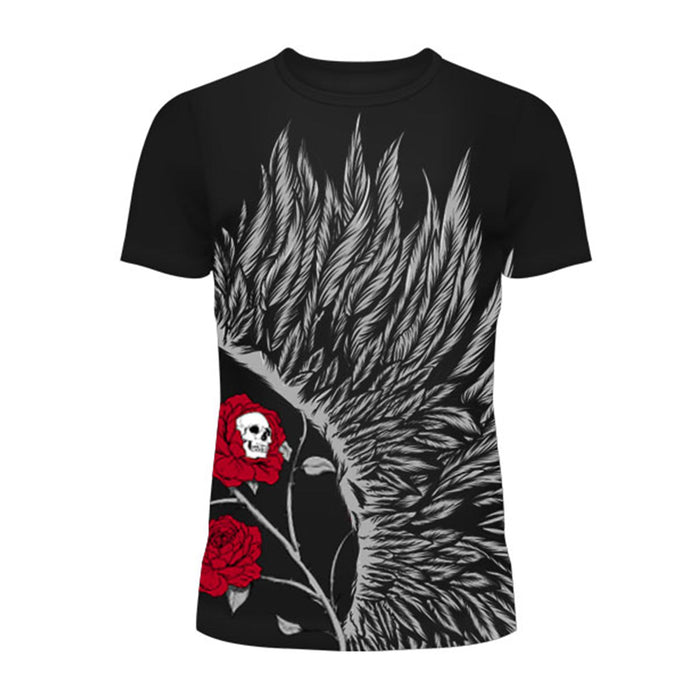 Vixxsin Wing Skull Thorn T-Shirt Black Gothic Skull Rose Graphic Alternative Tee - Rockinredfox