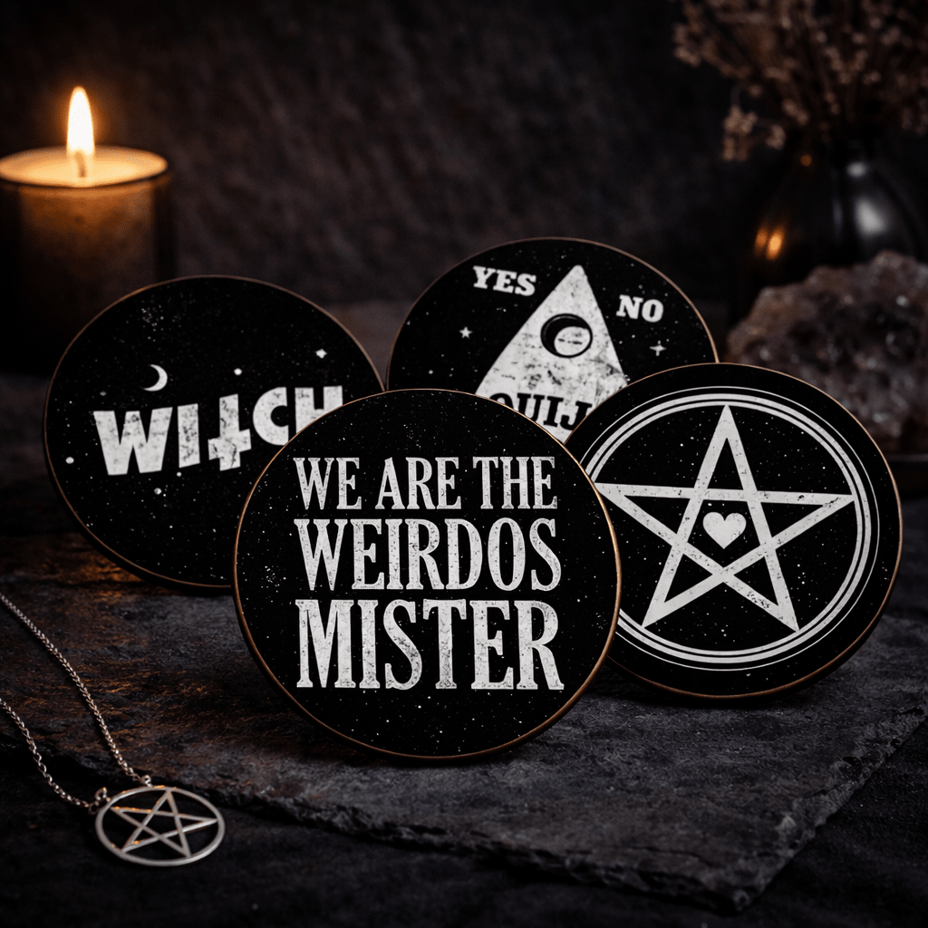 We Are The Weirdos Mister Coaster Set – 4 Piece Gothic Cork Backed Set - Rockinredfox