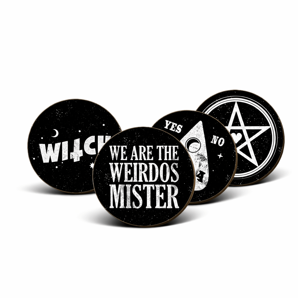 We Are The Weirdos Mister Coaster Set – 4 Piece Gothic Cork Backed Set - Rockinredfox